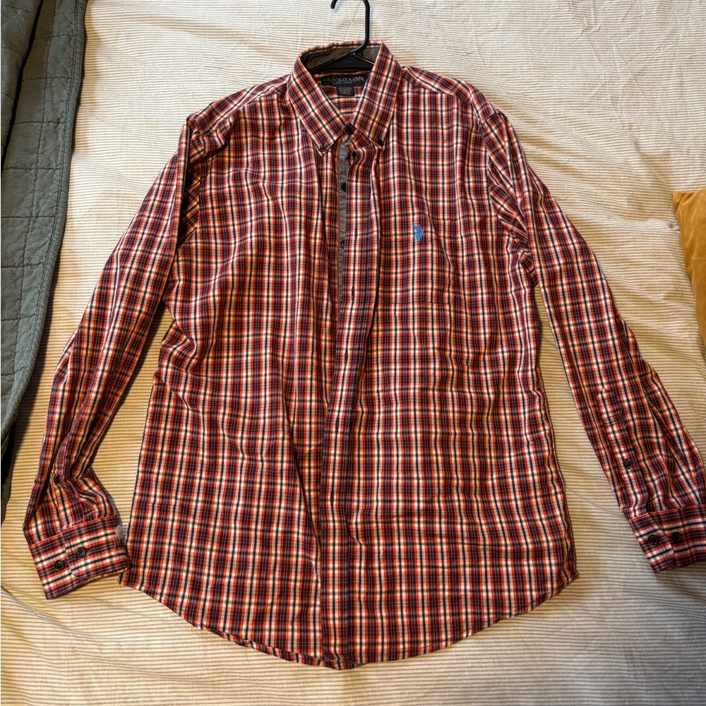 U.S. Polo Assn. Men's Red and White Plaid Shirt